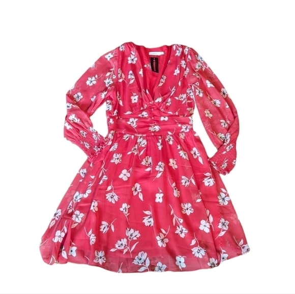 Lush red floral plunging v neck chiffon fairy smocked Cherry Girl dress NWT sz S - Picture 8 of 8